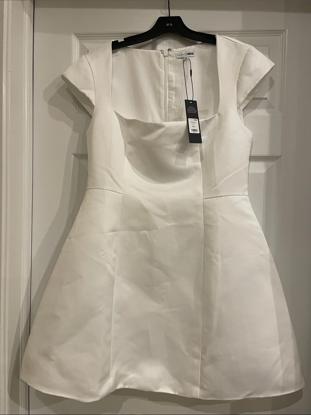 NWT Fashion Nova White Cap-Sleeve A-Line Mini Dress, Size Large